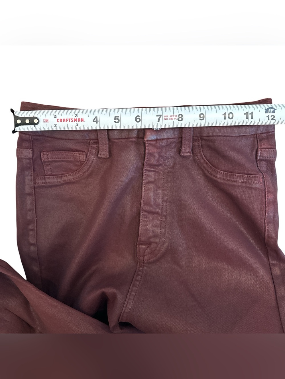 7 For All Mankind Coated Ultra High Rise Flare Jeans Burgundy Size 25 - Picture 10 of 11